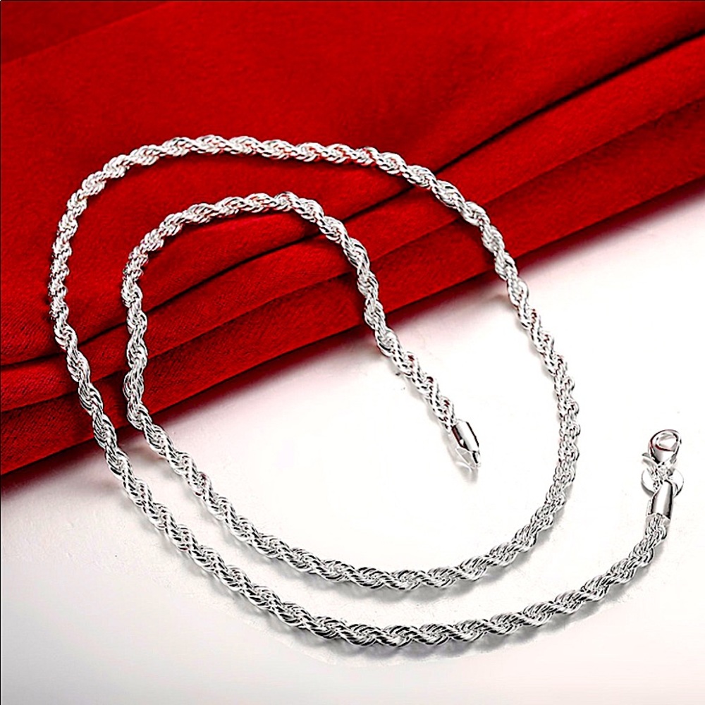 Sterling Silver Rope Chain Unisex Necklace Bracelet Matching Set - Picture 7 of 7
